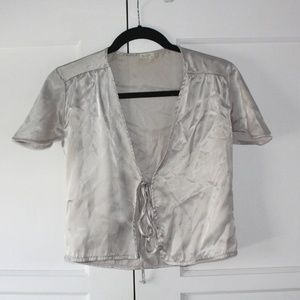 Silver Silky Tied Top